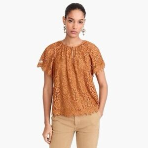 J. Crew Short Sleeve Lace Keyhole Top – Deep Copper – XXS – NWT